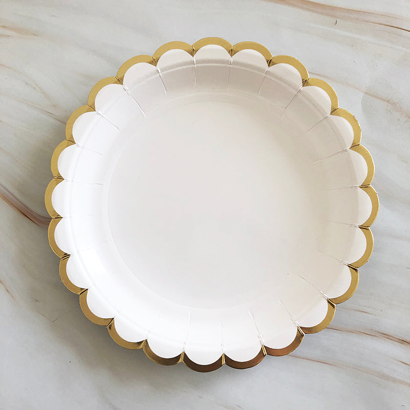 8PCs 7 inch Paper Plates Golden Edge for Dinner Party Wedding Birthday Party Supplies Disposable Plates