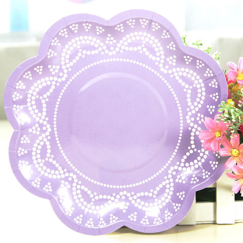 12PCs 8" Flower Shape Paper Plates Picnic Dinner Party Wedding Tableware Decoration Disposable Plates