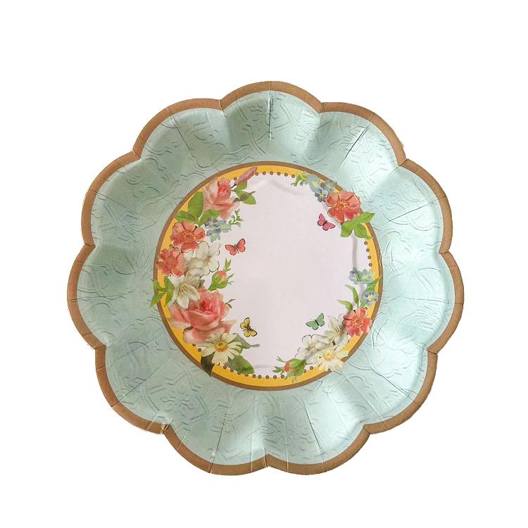 8PCs English Garden Floral Party Supplies Decorations Afternoon Tea Wedding Paper Plates 7 inch