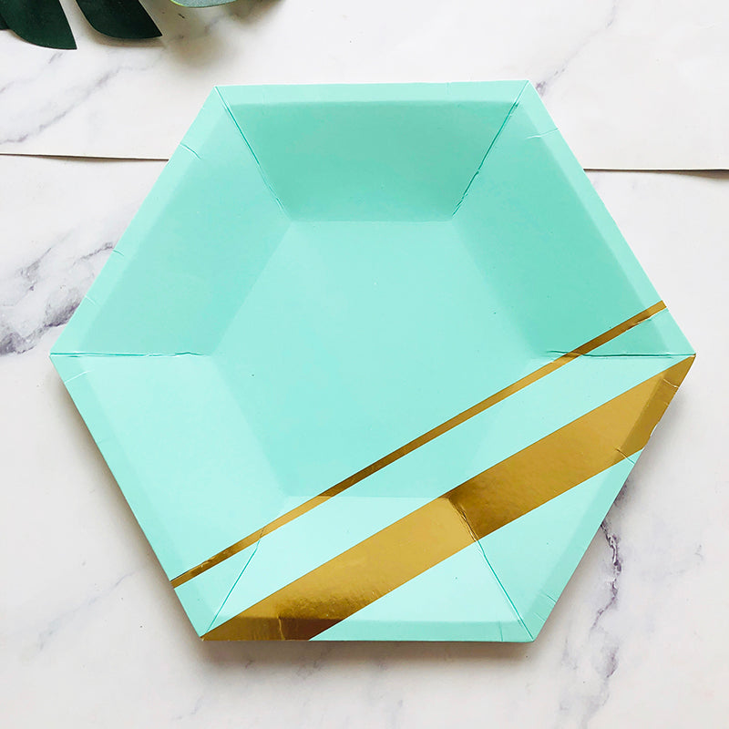 40PCs Golden Green Disposable Paper Tableware Set for Birthday Wedding Baby Shower Decoration Paper Plates Cups Napkin Party Supplies