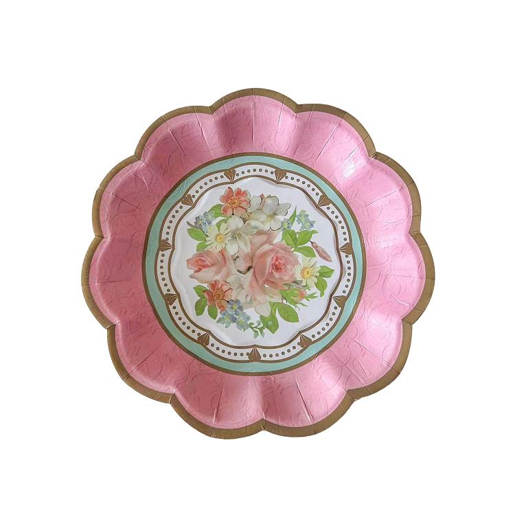 8PCs Pink Flower Paper Plates 7 inch Afternoon Tea Wedding Party Supplies Decorations