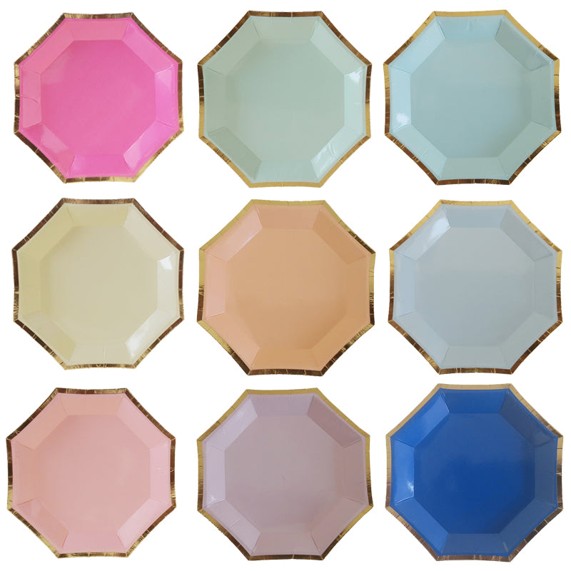 8PCs 4" Octagonal Paper Plates Golden Edge Birthday Party Wedding Decoration Disposable Mini Plate