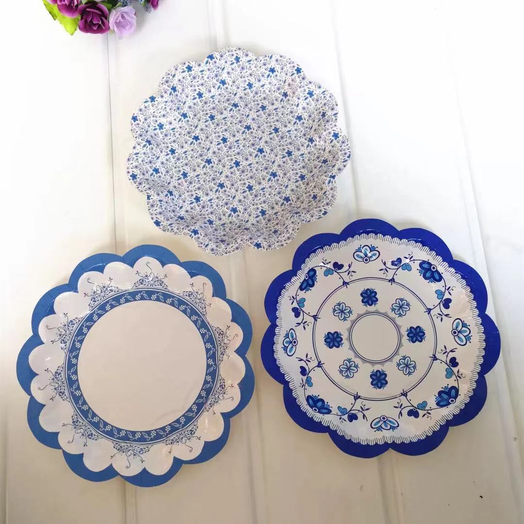 8PCs 7 inch Chinese Styles Porcelain Pattern Paper Plates Dinner Party Wedding Disposable Plates