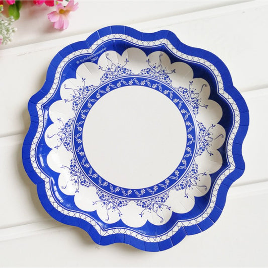 8PCs Chinese Style Blue Floral Large Paper Plates 30cm