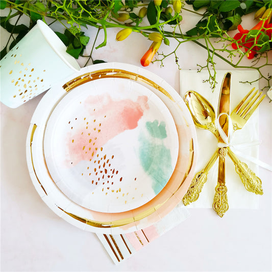 Ink Painting Gilding Stylish Party Supplies Paper Plates Cups Napkins Tableware Set
