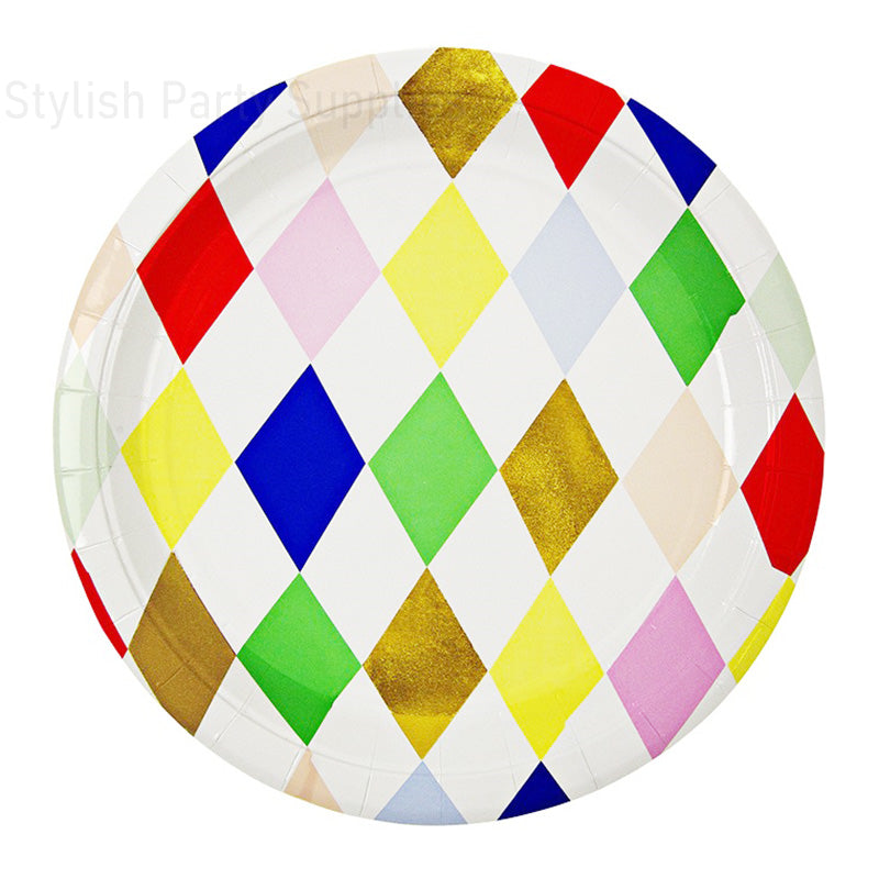 8PCs 9" Rainbow Color Large Round Paper Plate Tableware Decorations Party Wedding Dinner Disposable Plates