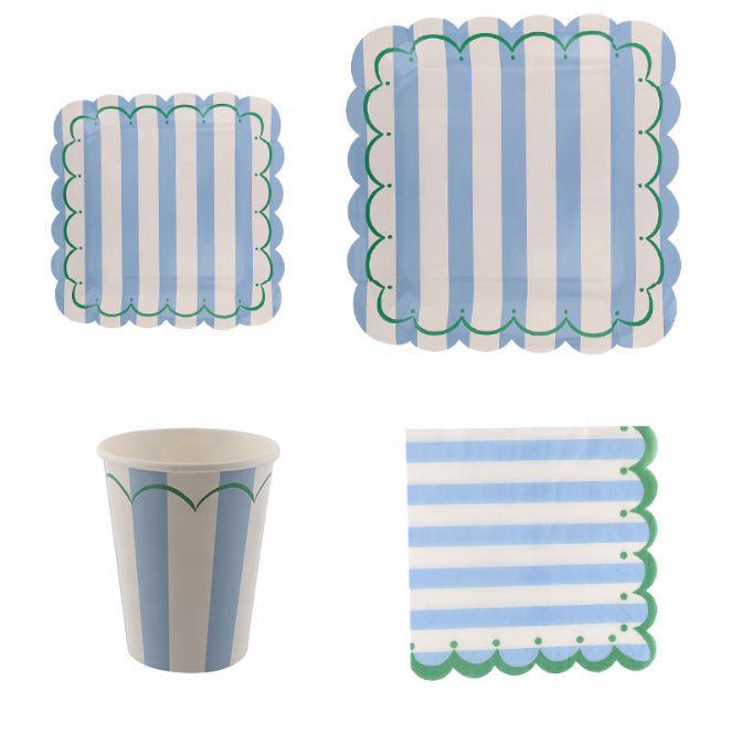 40PCs Blue Stripe Square Paper Tableware Set for Birthday Wedding Baby Shower Decoration Disposable Paper Plates Cups Napkins Party Supplies