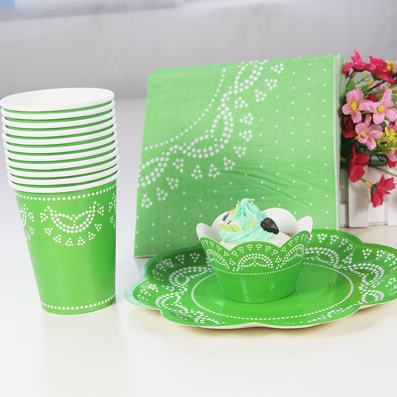 56PCs Lace Pattern Disposable Paper Tableware Set Wedding Baby Shower Birthday Party Supplies Decoration Paper Cupcake Cups Napkins Plates