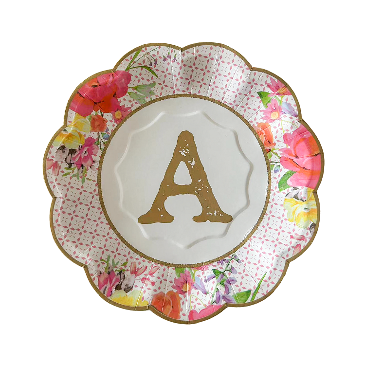 8PCs 7 inch Flower Letter Paper Plates Tableware Decorations Party Wedding Dinner Disposable Plate