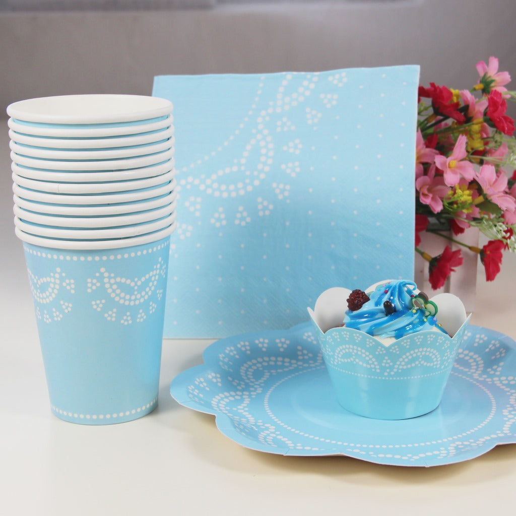 56PCs Lace Pattern Disposable Paper Tableware Set Wedding Baby Shower Birthday Party Supplies Decoration Paper Cupcake Cups Napkins Plates