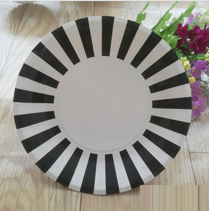 8PCs 9 inch Stripe Pattern Large Round Paper Plate Tableware Decorations Party Wedding Dinner Disposable Plate