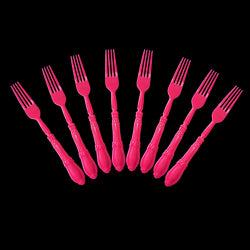 8PCs Solid Color Plastic Disposable Cutlery Knife Forks Spoons Tableware Set Wedding Birthday Party Supplies Decorations