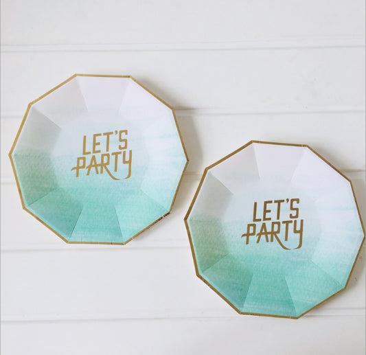 8PCs 9 inch Gold Edge LET'S PARTY Paper Plates Tableware Decorations Party Dinner Disposable Plate