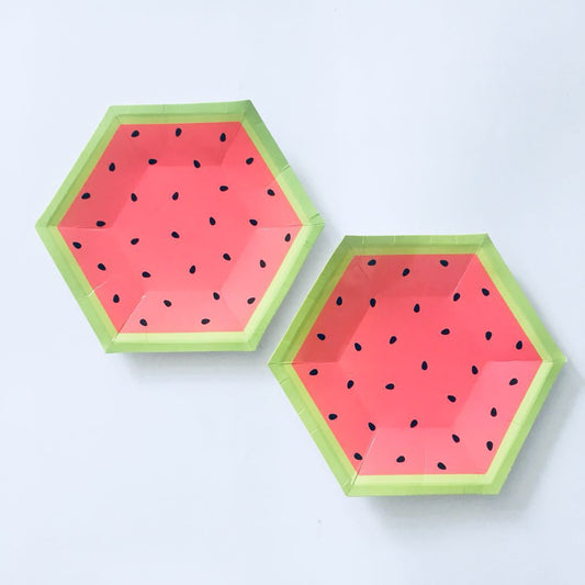 8PCs 10" Hexagon Watermelon Paper Plates for Children Baby Birthday Party Cute Cow Disposable Plates