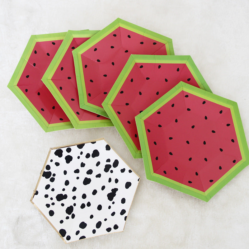 8PCs 8" Hexagon Cute Cow Pattern Paper Plates for Children Baby Birthday Party Disposable Plates