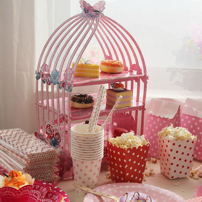 3 Tier Flower Birdcage Cupcake Stand Paper Display Dessert Tower Holder Wedding Birthday Party Supplies Decoration