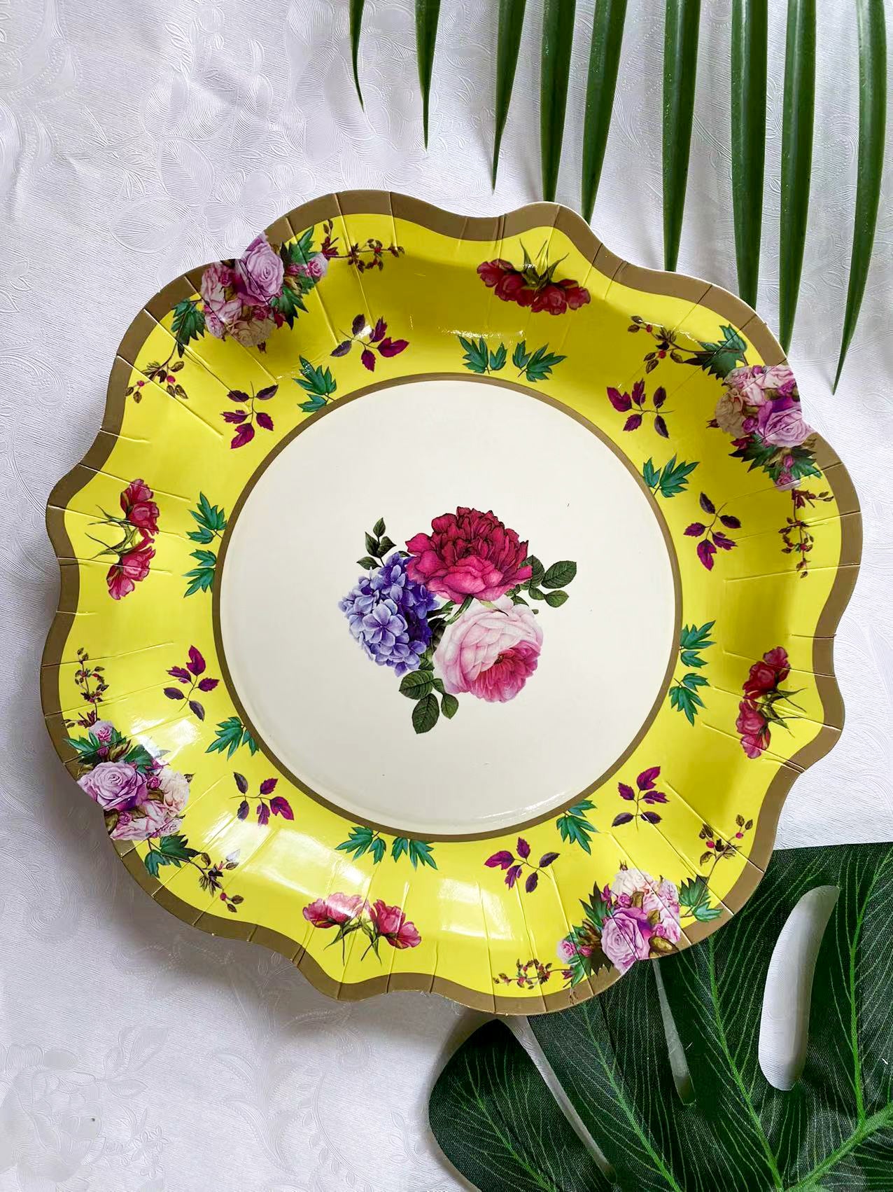 8PCs 9" Vintage Flower Large Paper Plates Spring Summer Tableware Decorations Party Wedding Dinner Disposable Plate