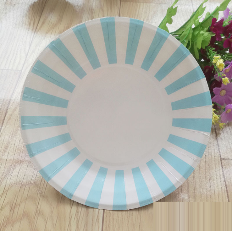 8PCs 9 inch Stripe Pattern Large Round Paper Plate Tableware Decorations Party Wedding Dinner Disposable Plate