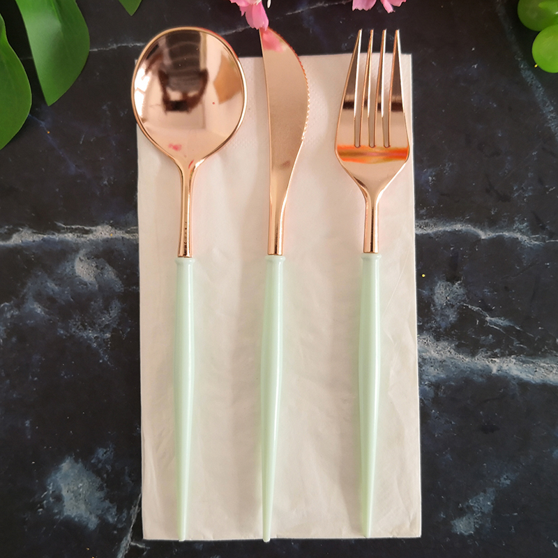 4PCs Fashion Golden Silver Dinnerware Plastic Disposable Cutlery Knife Forks Spoons Napkin Tableware Set Wedding Baby Shower Birthday Party Supplies Decorations