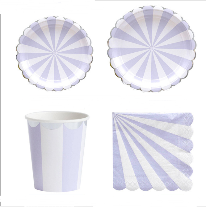 44PCs Stripe Disposable Paper Tableware Set for Birthday Wedding Baby Shower Decoration Paper Plates Cups Napkins Party Supplies