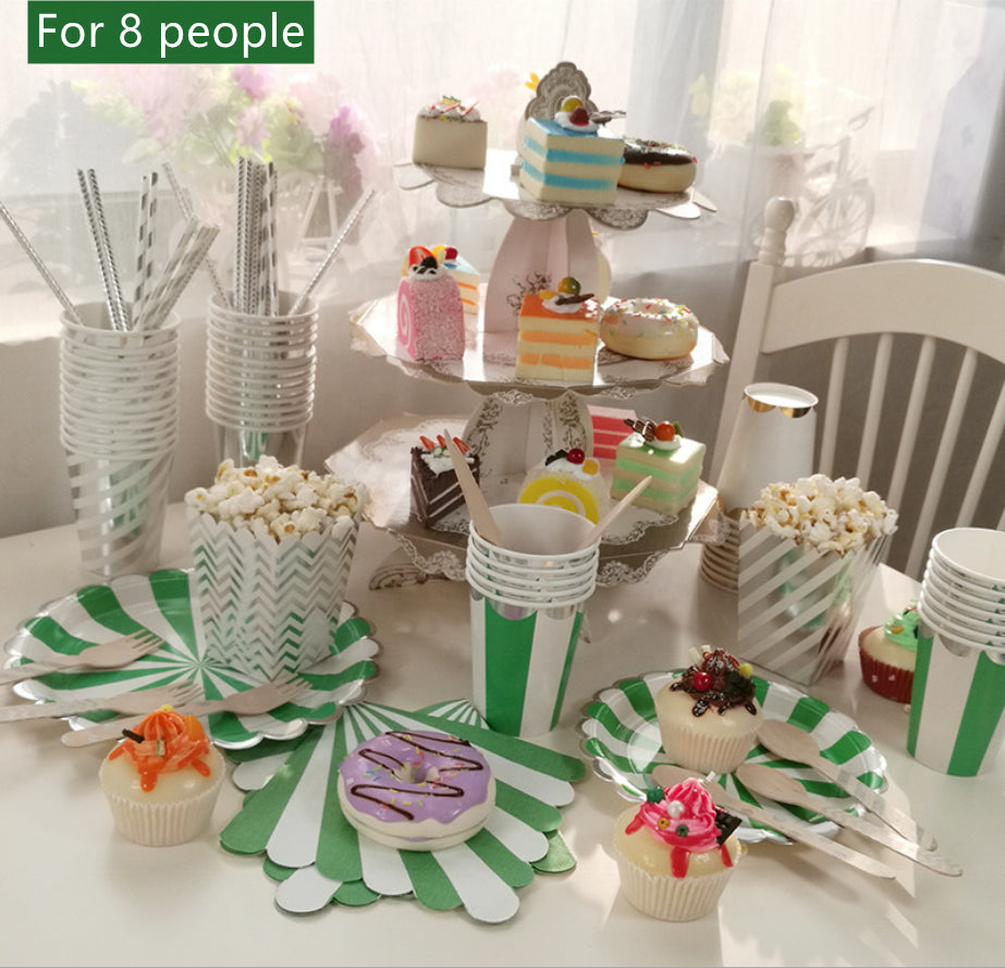40PCs Flower Shape Disposable Paper Tableware Set for Birthday Wedding Decoration Summer Style Paper Plates Cups Napkin Party Supplies