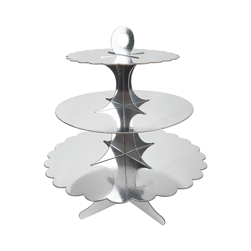 3-Tier Silver Round Cardboard Cupcake Stand Party Supplies