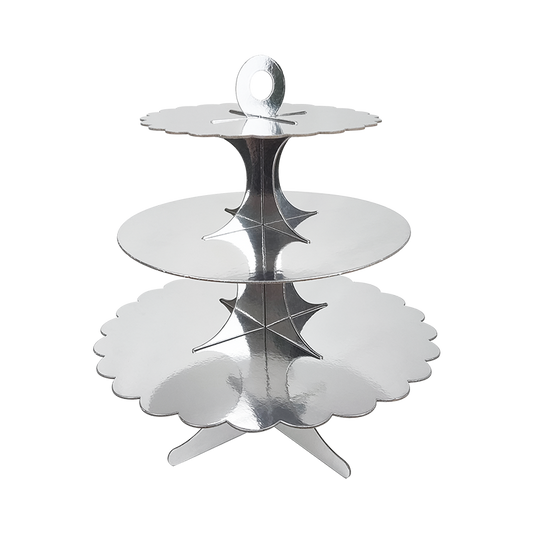 3-Tier Silver Round Cardboard Cupcake Stand Party Supplies