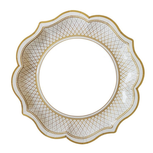 8PCs Retro Style Golden Checks Plaid Large Paper Plates 30cm Dinner Plate