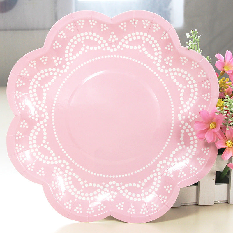 12PCs 8" Flower Shape Paper Plates Picnic Dinner Party Wedding Tableware Decoration Disposable Plates