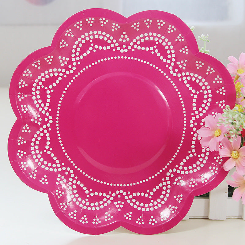 12PCs 8" Flower Shape Paper Plates Picnic Dinner Party Wedding Tableware Decoration Disposable Plates