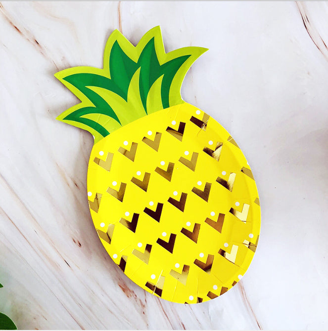 8PCs 8 Inch Cute Pineapple Shape Paper Plate Tableware Decorations for Kids Party Dinner Disposable Plates