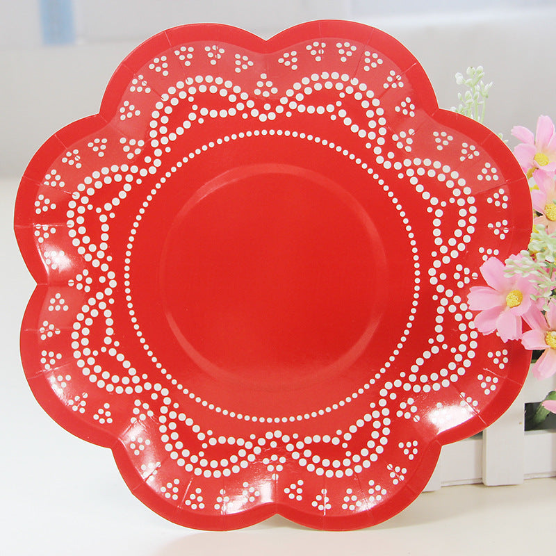 12PCs 8" Flower Shape Paper Plates Picnic Dinner Party Wedding Tableware Decoration Disposable Plates