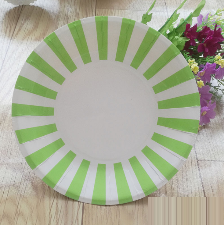 8PCs 9 inch Stripe Pattern Large Round Paper Plate Tableware Decorations Party Wedding Dinner Disposable Plate