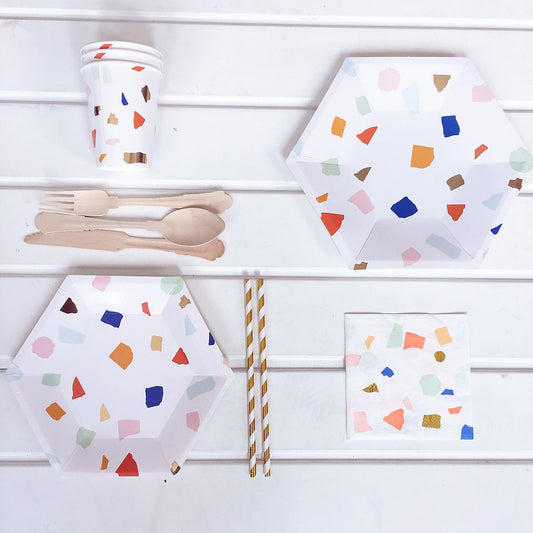 HOT 40PCs Colorful Hexagon Disposable Paper Tableware Set for Birthday Wedding Baby Shower Decoration Paper Plates Cups Napkin Party Supplies