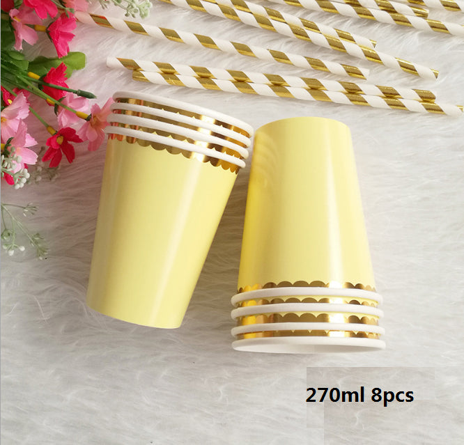 40PCs Gold Lace Disposable Paper Tableware Set for Birthday Wedding Baby Shower Decoration Paper Plates Cups Napkin Party Supplies