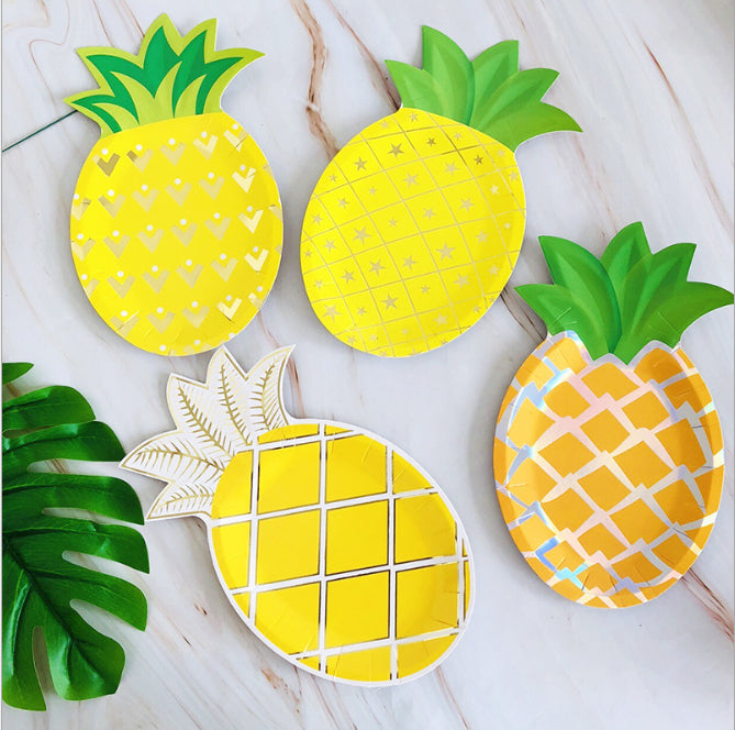 8PCs 8 Inch Cute Pineapple Shape Paper Plate Tableware Decorations for Kids Party Dinner Disposable Plates