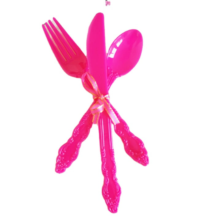 4PCs Solid Colors Dinnerware Plastic Disposable Cutlery Knife Fork Spoon Napkin Tableware Set Party Supplies Decorations