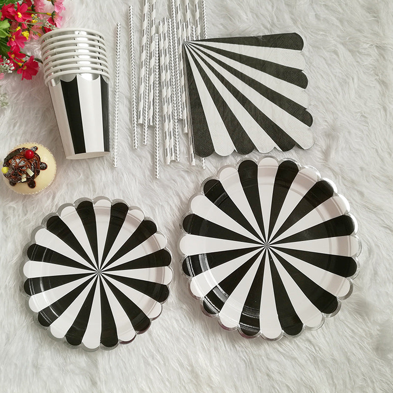 Black Striped Party Supplies Tableware Disposable Paper Plates Cups Napkins Set