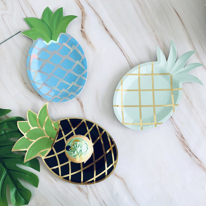 8PCs 8 Inch Cute Pineapple Shape Paper Plate Tableware Decorations for Kids Party Dinner Disposable Plates