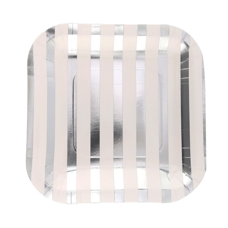 Silver Striped Paper Plates Cups Napkins Party Decorations Disposable Tableware Set for 8