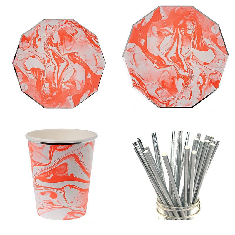 Marbling Party Decorations Plates and Cups Disposable Paper Tableware Sets for 8