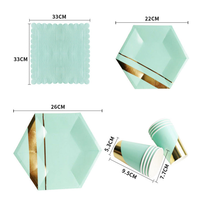 40PCs Green Hexagon Disposable Paper Tableware Set for Birthday Wedding Decoration Paper Plates Cups Napkin Party Supplies