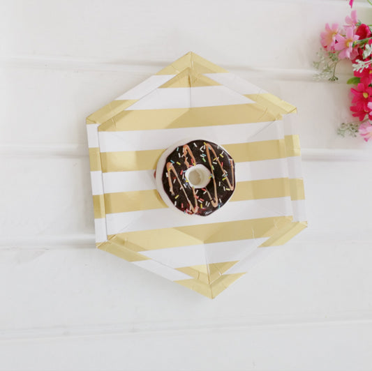 8PCs 8 inch Stripe Paper Plates for Picnic Dinner Party Wedding Disposable Hexagon Plate