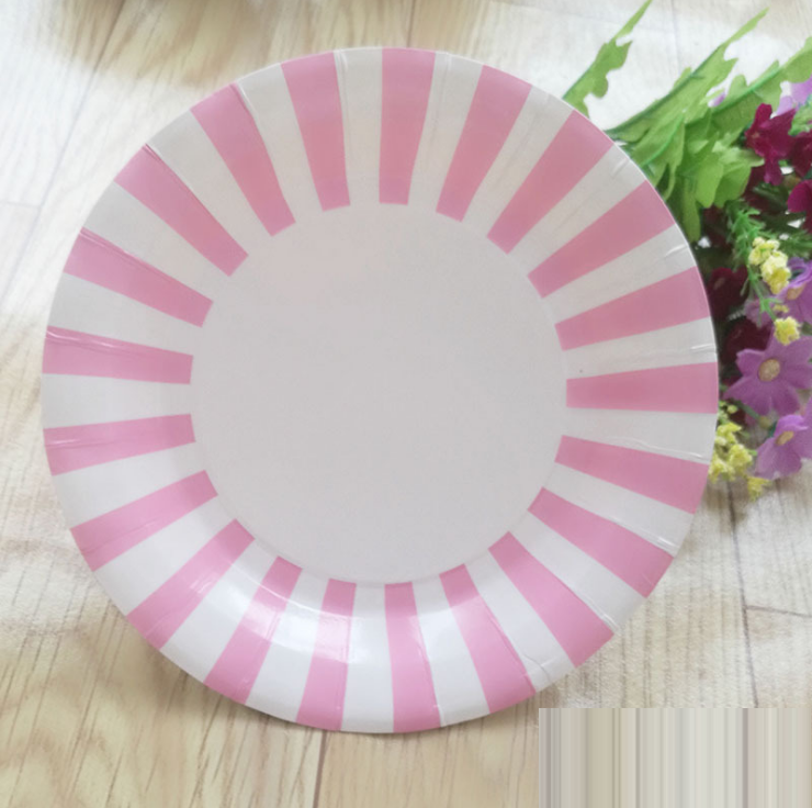 8PCs 9 inch Stripe Pattern Large Round Paper Plate Tableware Decorations Party Wedding Dinner Disposable Plate