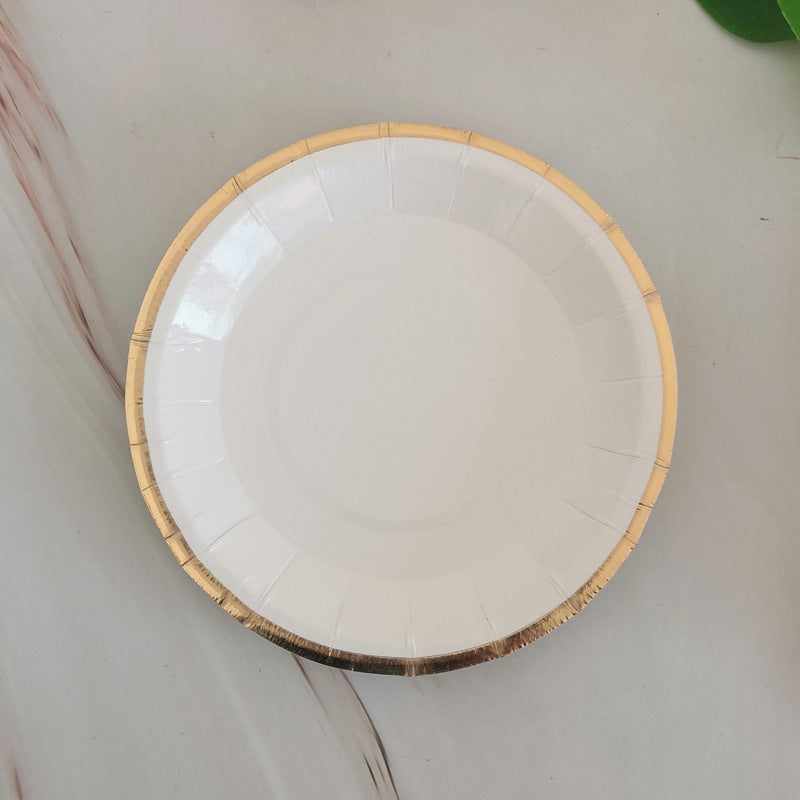 8PCs Golden Rim Round 4 inch Small Paper Plates Cake Dessert Picnic Wedding Birthday Party Supplies Disposable Plates