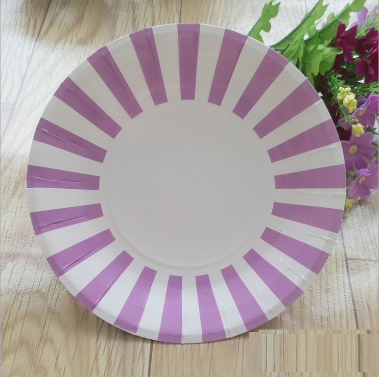 8PCs 9 inch Stripe Pattern Large Round Paper Plate Tableware Decorations Party Wedding Dinner Disposable Plate