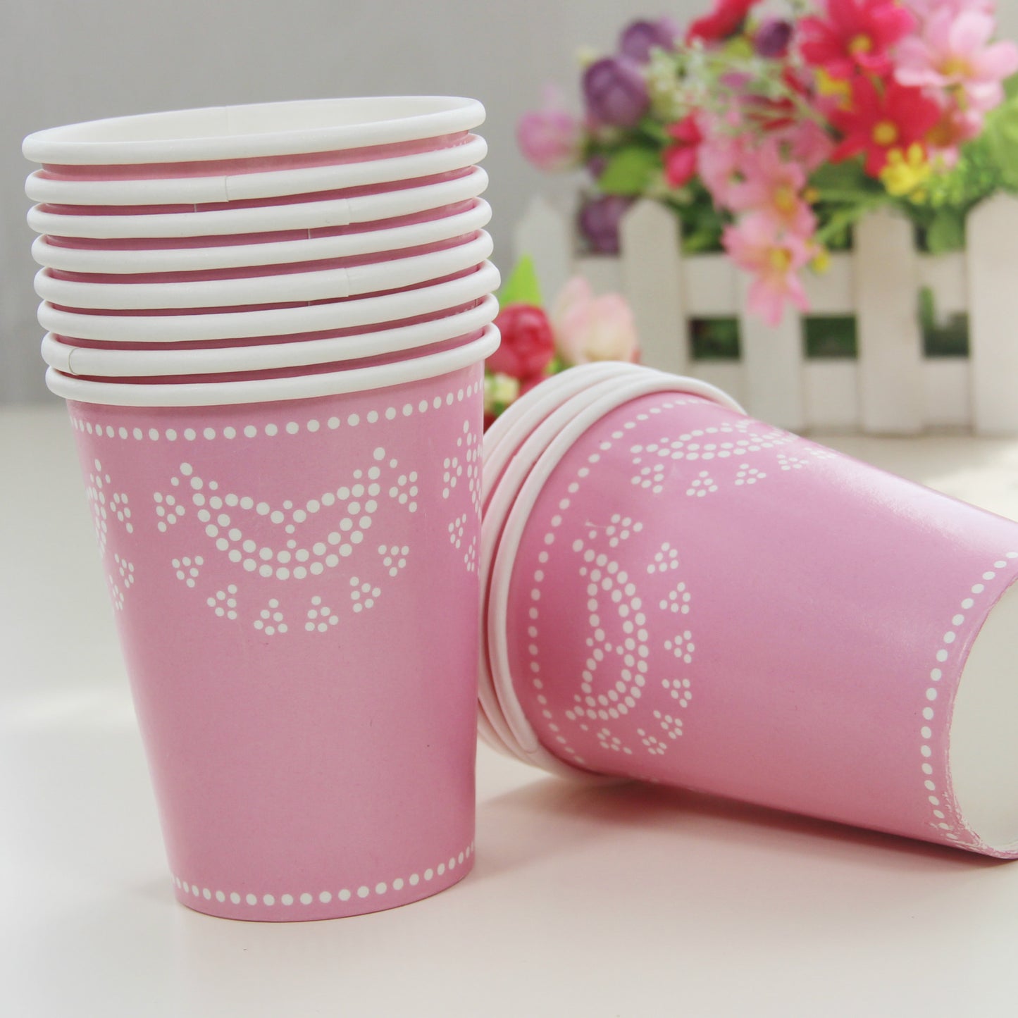 12PCs Lace Flower Disposable Paper Cups 270ml Tableware Wedding Baby Shower Birthday Party Supplies Decoration Paper Cup