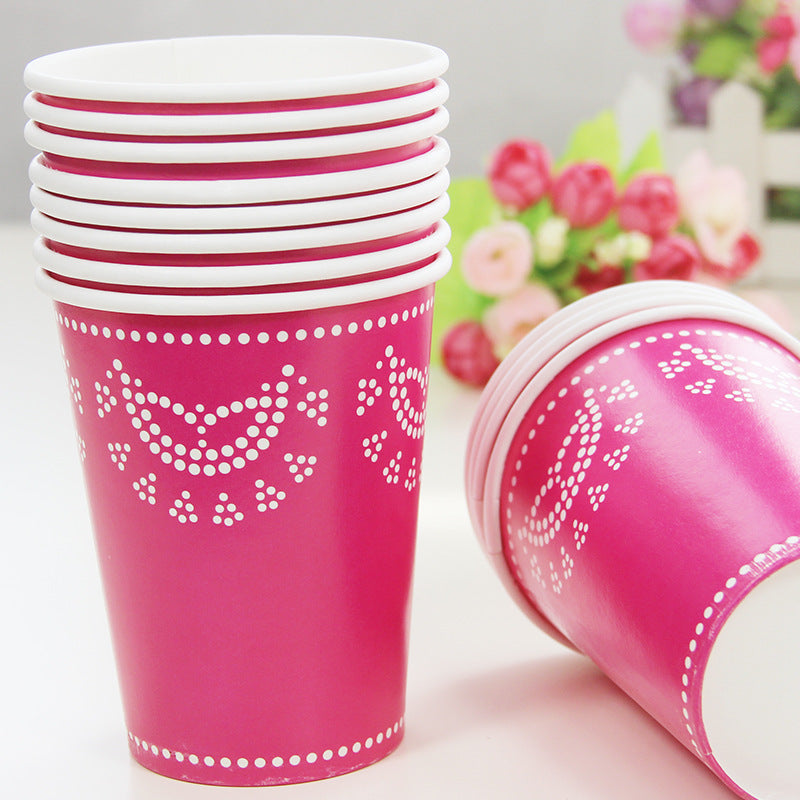 12PCs Lace Flower Disposable Paper Cups 270ml Tableware Wedding Baby Shower Birthday Party Supplies Decoration Paper Cup