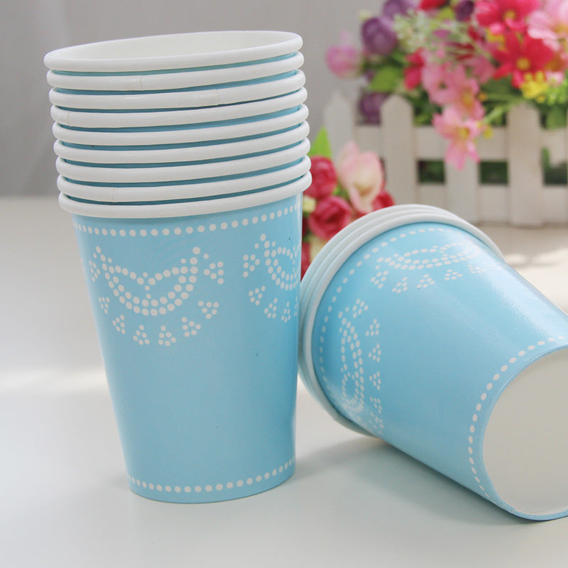 12PCs Lace Flower Disposable Paper Cups 270ml Tableware Wedding Baby Shower Birthday Party Supplies Decoration Paper Cup