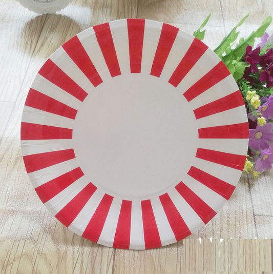 8PCs 9 inch Stripe Pattern Large Round Paper Plate Tableware Decorations Party Wedding Dinner Disposable Plate